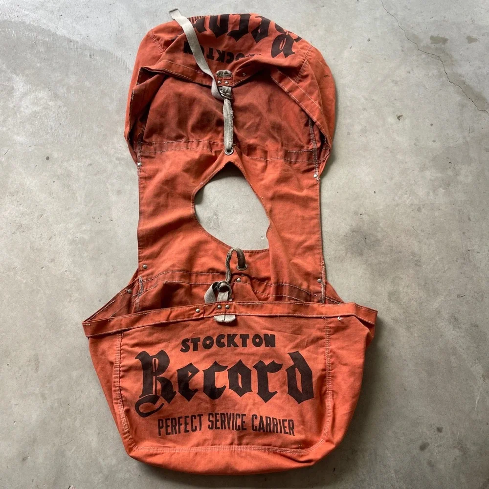 Vintage Stockton Record Newspaper Delivery Double Mail Bag Canvas Apron Carrier